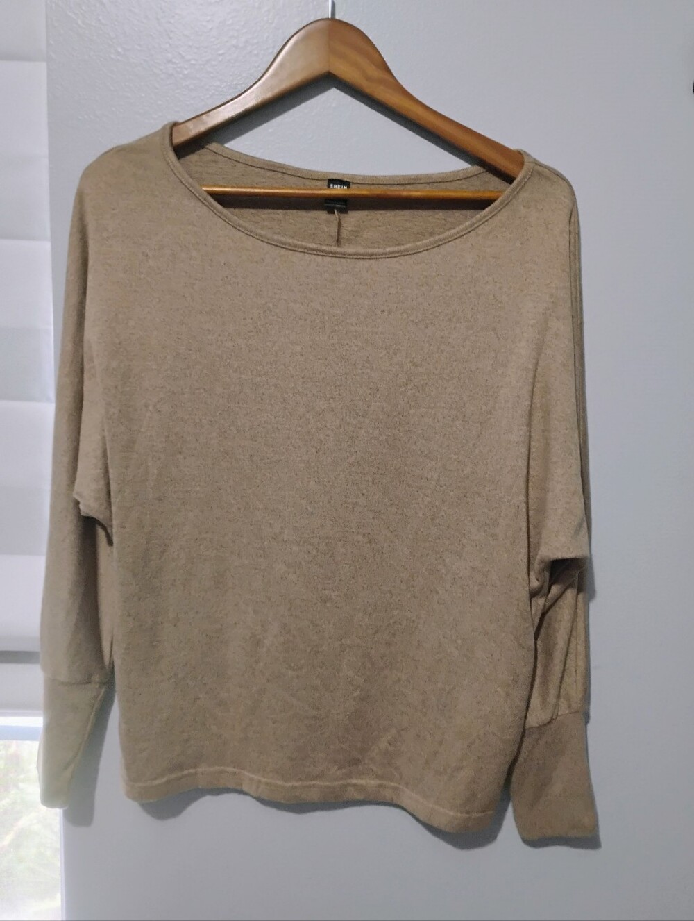 SHEIN Beige Long Sleeve Scoop Neck Top